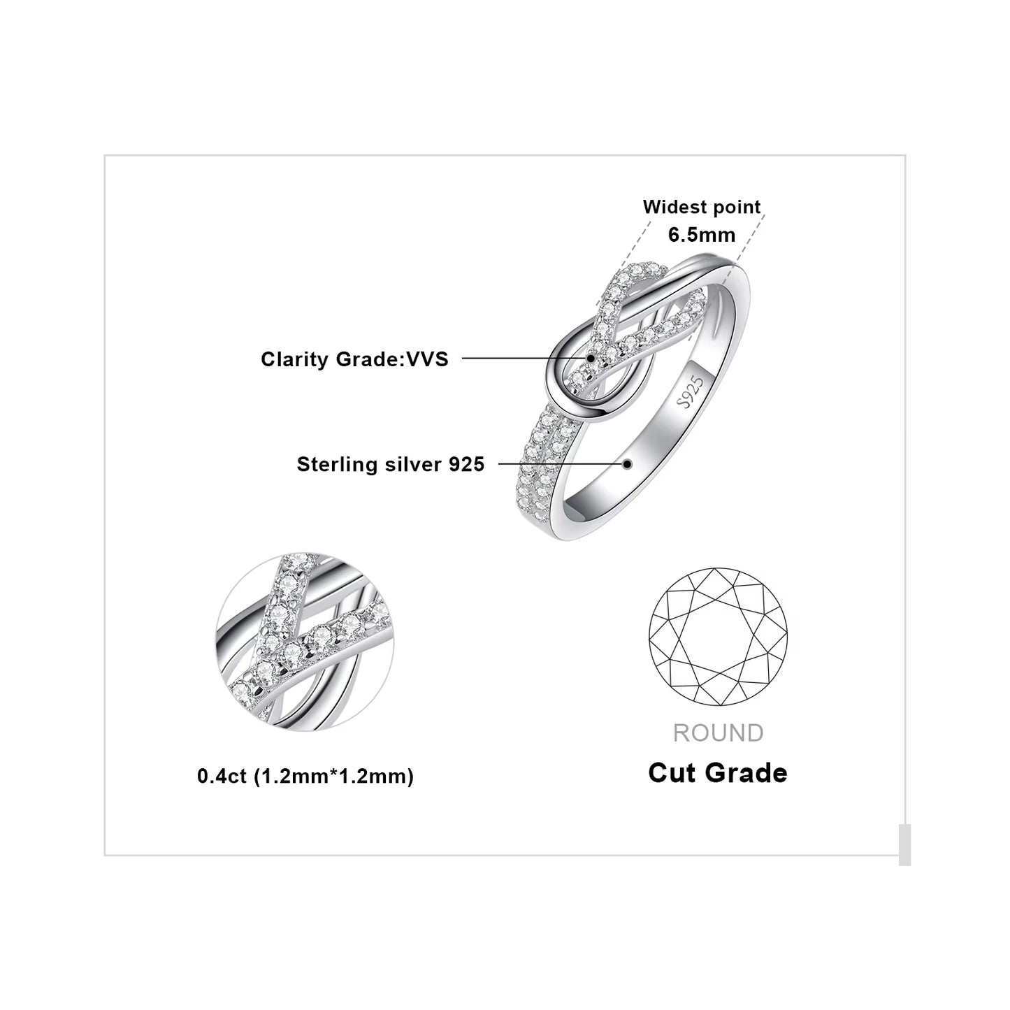 New Arrival Infinity Love Knot Gemstone 925 Sterling Silver Statement Ring for Woman Fashion Classic Fine Jewelry