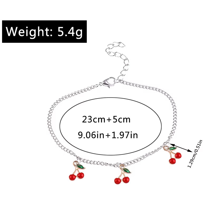 Fashion Charm Red Cherry Anklets for Women Silver Color Chain Adjustable Bracelets Anklet Ankle Jewelry Beach Party Gifts