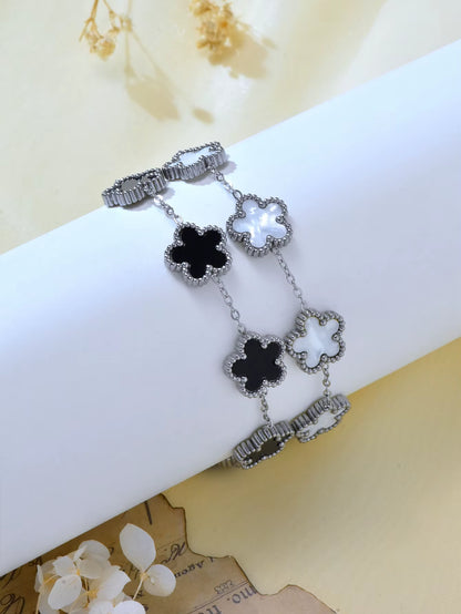 1 Piece Light Luxury Lucky Stainless Steel Five Flower Bracelet for Women'S Daily Commuter Accessories, Clover Jewelry Bracelet
