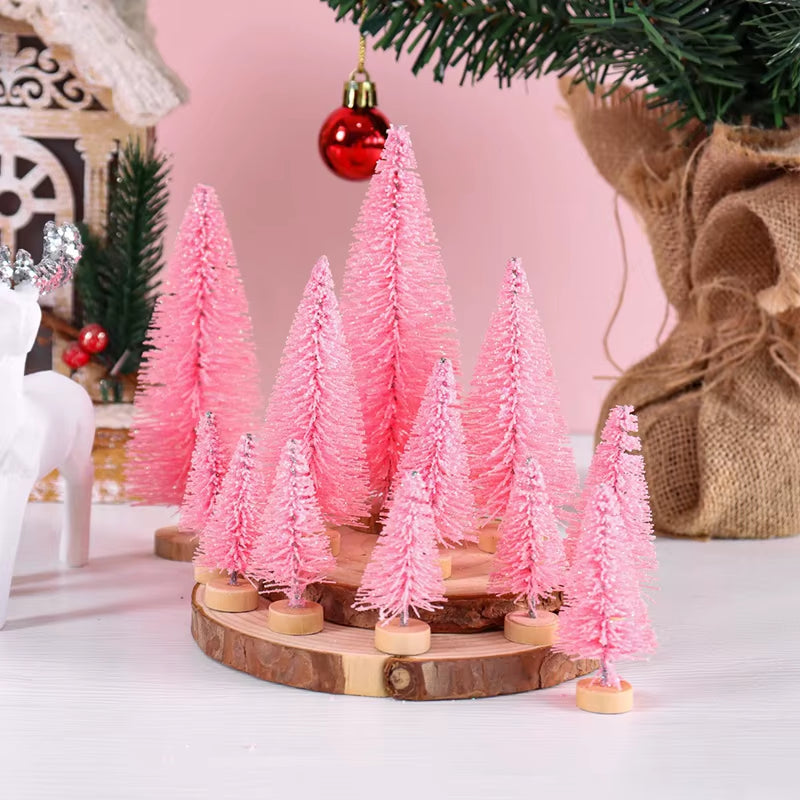 8/12Pcs Mini Wooden Christmas Trees Artificial Christmas Tree for Xmas Tabletop Ornaments Christmas Decorations 2025 Navidad