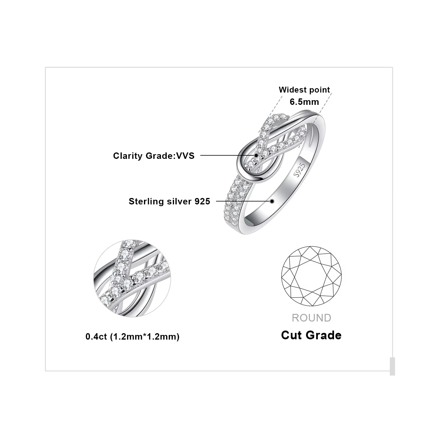 New Arrival Infinity Love Knot Gemstone 925 Sterling Silver Statement Ring for Woman Fashion Classic Fine Jewelry