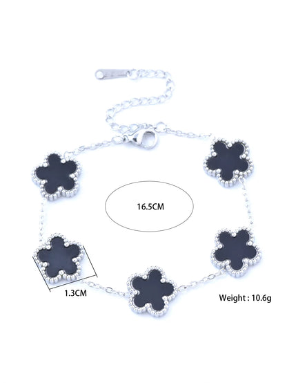 1 Piece Light Luxury Lucky Stainless Steel Five Flower Bracelet for Women'S Daily Commuter Accessories, Clover Jewelry Bracelet