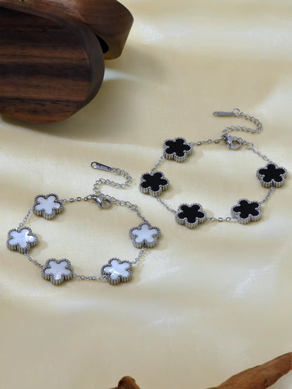 1 Piece Light Luxury Lucky Stainless Steel Five Flower Bracelet for Women'S Daily Commuter Accessories, Clover Jewelry Bracelet
