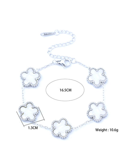1 Piece Light Luxury Lucky Stainless Steel Five Flower Bracelet for Women'S Daily Commuter Accessories, Clover Jewelry Bracelet