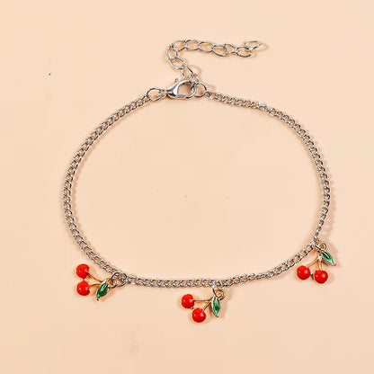Fashion Charm Red Cherry Anklets for Women Silver Color Chain Adjustable Bracelets Anklet Ankle Jewelry Beach Party Gifts